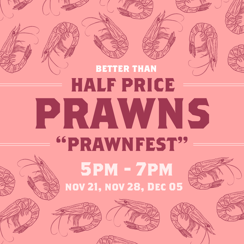 Event poster for Half Price Prawns at Northerlies